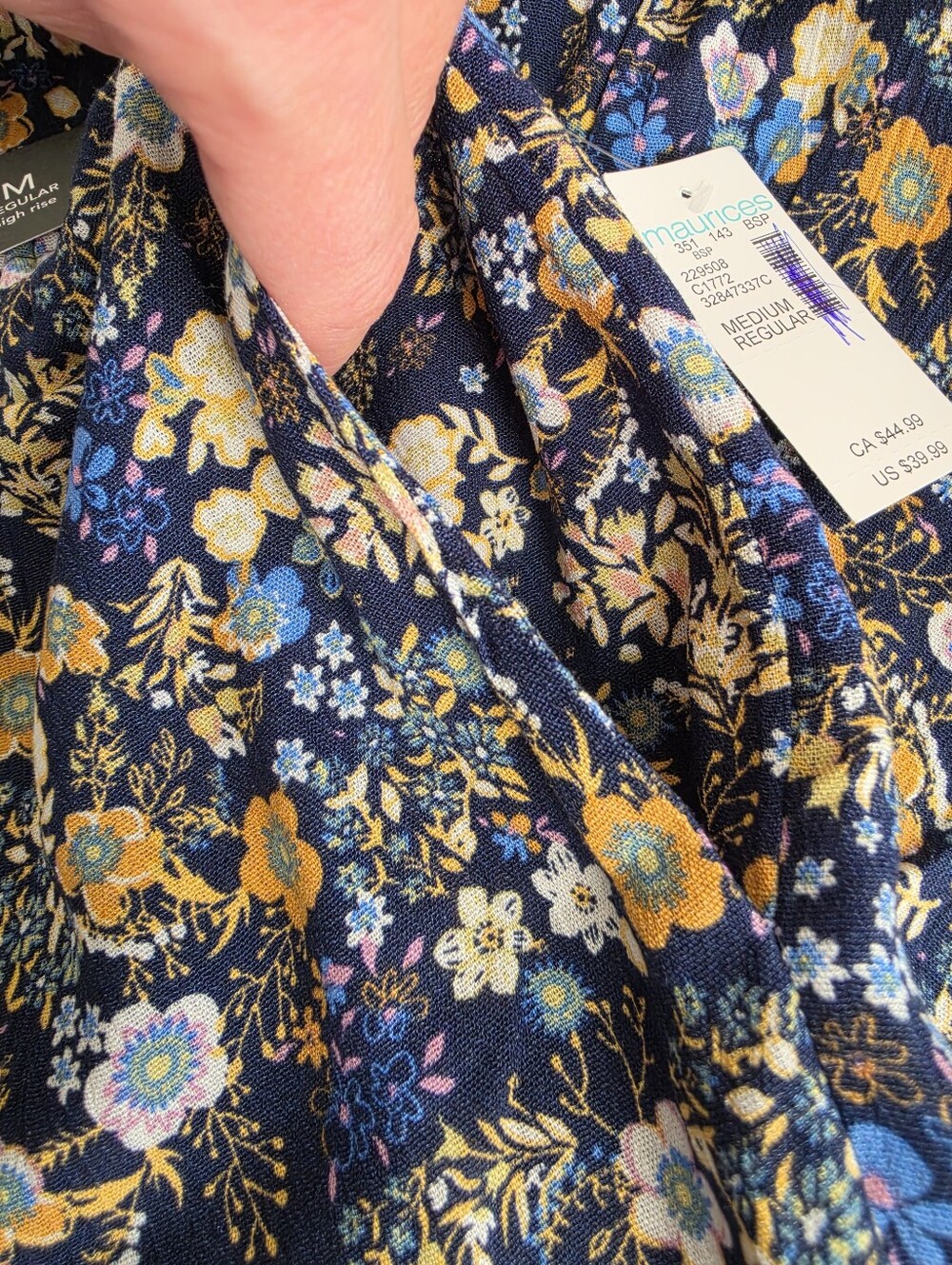 Maurices Navy Blue Yellow Floral Flowy Wide Leg Palazzo Pants Size Medium New - Picture 6 of 10